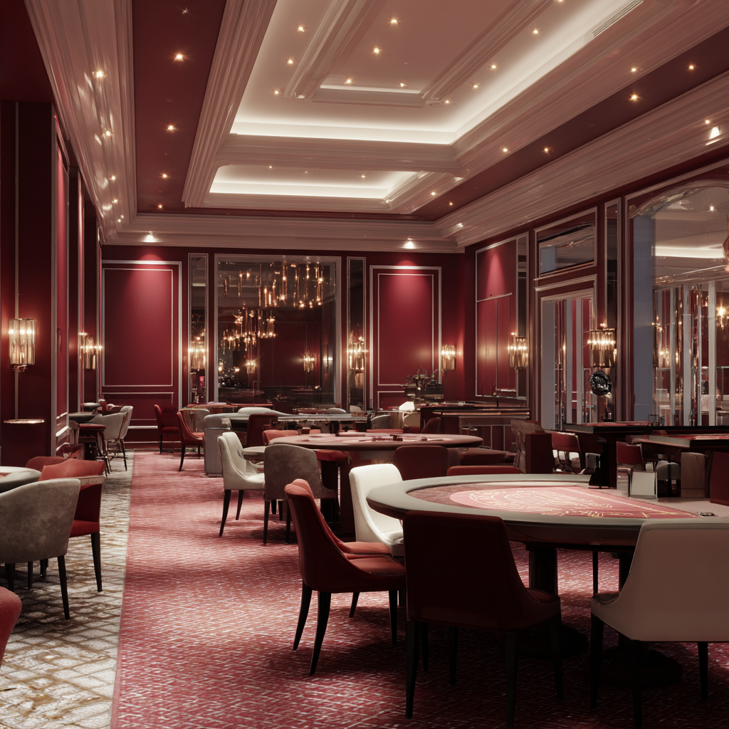 Wygodne fotele i stoliki w strefie VIP kasyna